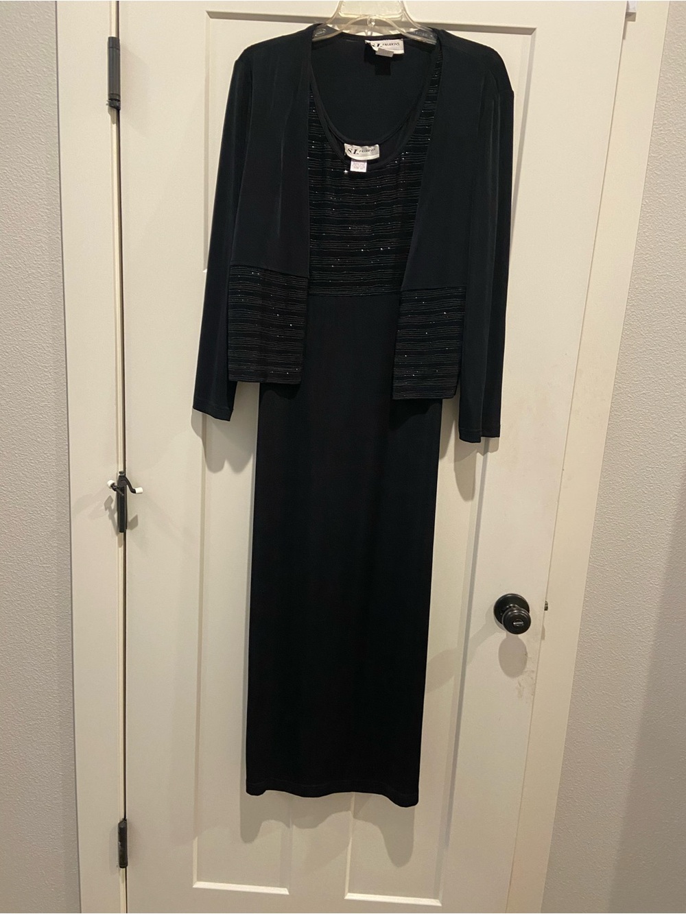 S.L. Fashions Black Two-Piece Maxi Dress with Beaded Jacket